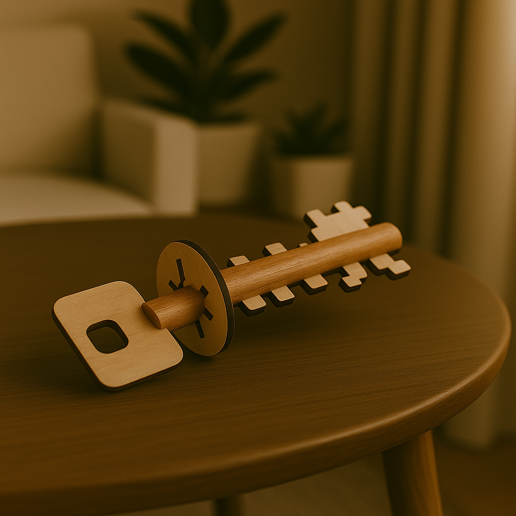 Casse-Tête Clef Diabolique en Bois - Énigme de Luxe